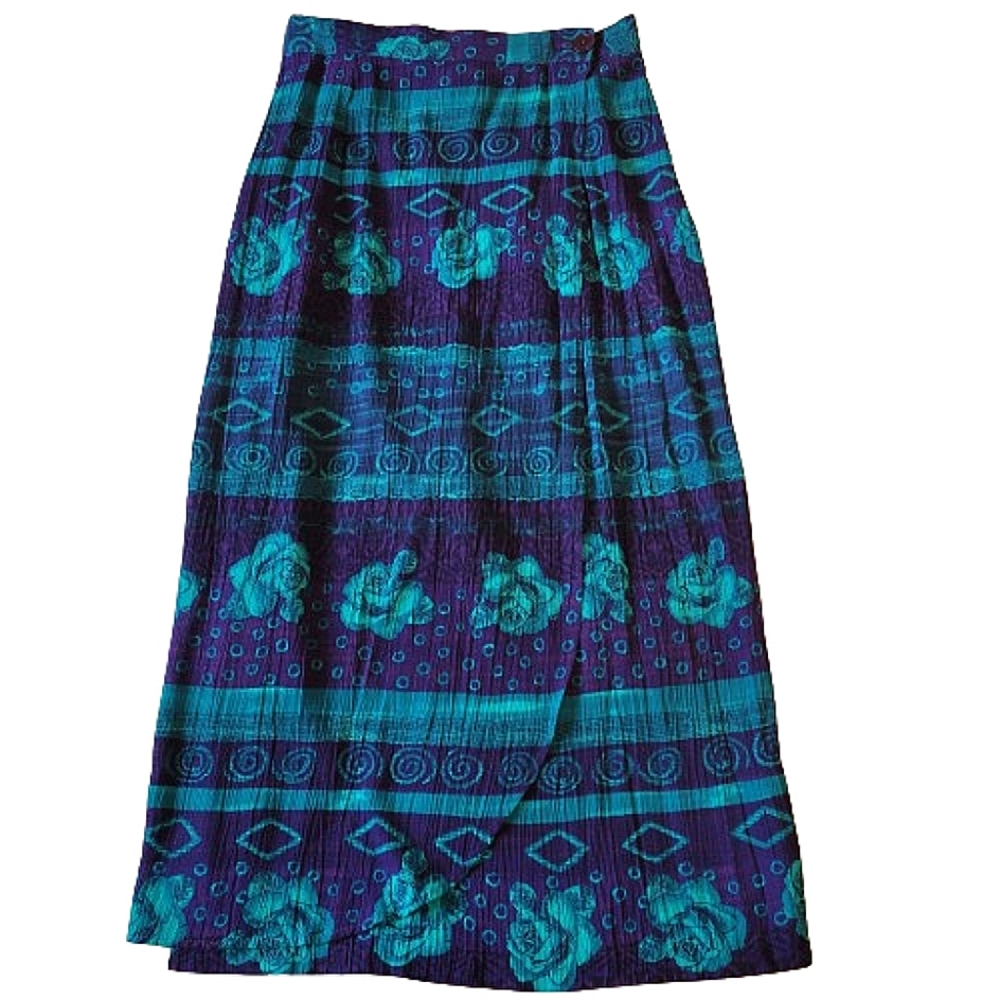 Kathie Lee women's true vintage floral w/geometric print wrap maxi shirt size 10